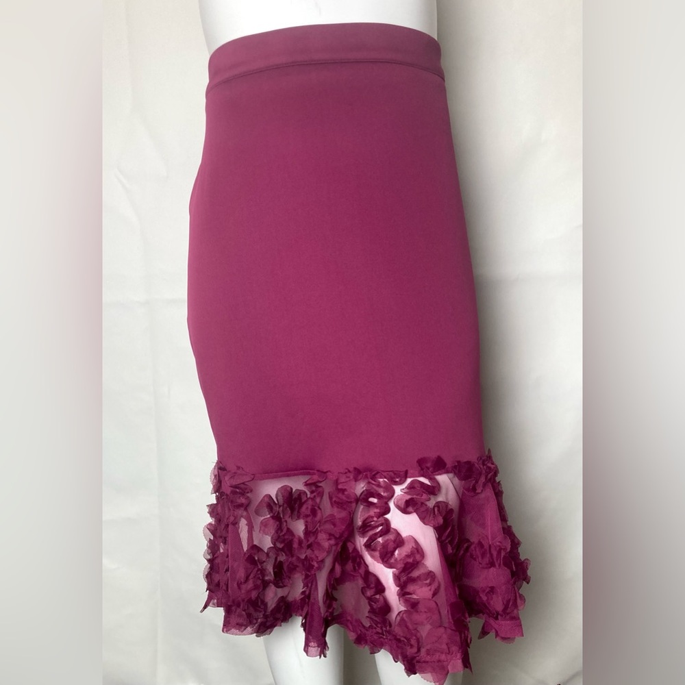 Ashley Stewart Plum Color Designer Skirt With Lacey Floral Hem In Size 18/20